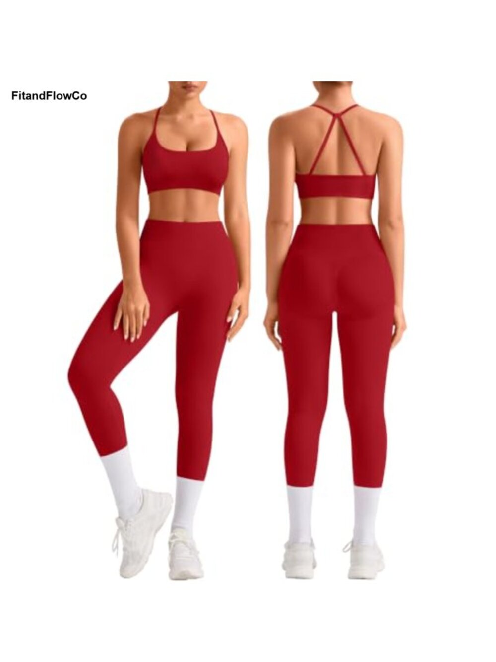Women 2 Piece Workout Set Halter Sports Bra Butt Lifting Leggings